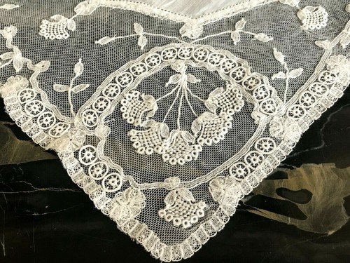 Fazzoletto da sposa ATQ lino Belgio principessa pizzo fiori bouquet matrimonio - Foto 8 di 12