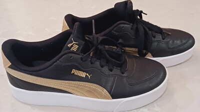 Puma Womens Shoe Skye Clean Metallic FS Black Gold Softfoam +  381106-01 sz US 8