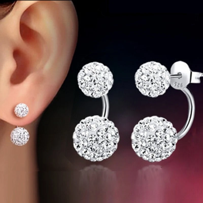 1 Pair Women Charm Jewelry Silver Plated Double Beaded Crystal