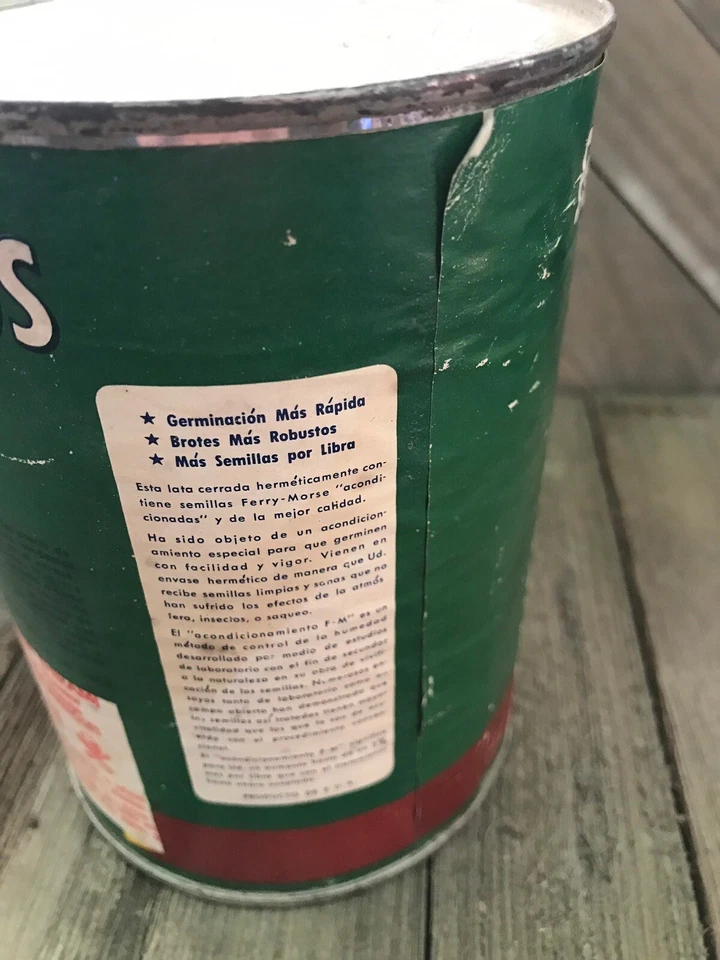 Semillas de pepino Morse Ferry lata sellada de 1 lb de 1950  Foto 3 de 4