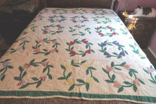 Antique Quilt Appliqu d Circle Tulips Hand Sewn Pieced Purple Pinks 100 Cotton