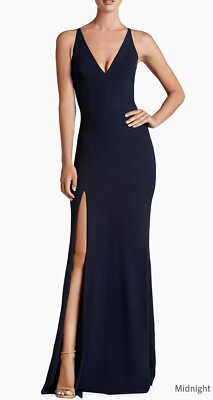 Dress the Population Iris Gown V-NECK High Slit Midnight Blue Size Large  NEW | eBay