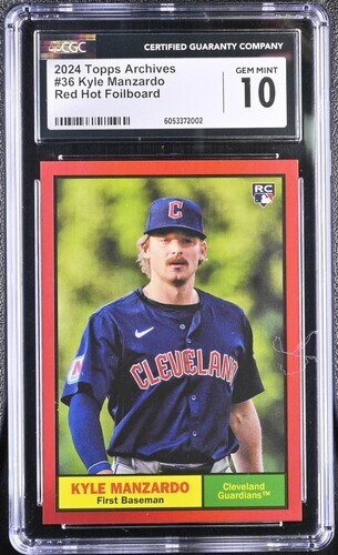 2024 Topps Archives 36 Kyle Manzardo RC Red Hot /50 Cleveland Guardians CGC 10 - Picture 1 of 2