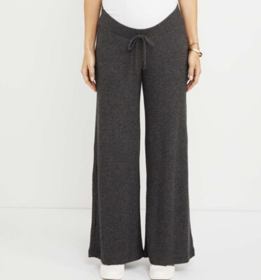 Motherhood Maternity Underbelly Wide Leg Waffle Knit Pants Size XL 16-18 Dk Grey