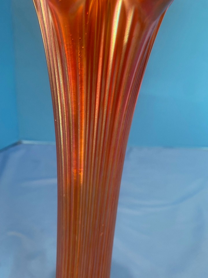 Fenton Carnival Glass Iridescent Marigold Swung Fine Rib Vase Vintage