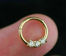 Diamond Septum Nose Ring in 14K Yellow Gold Plated Diamond Clicker body Piercing