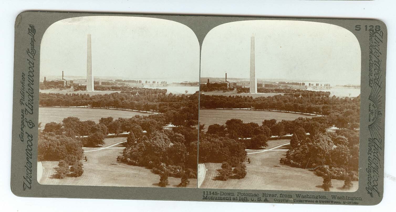 B0949~ WASHINGTON DC Monument  & Potomac River Stereoview