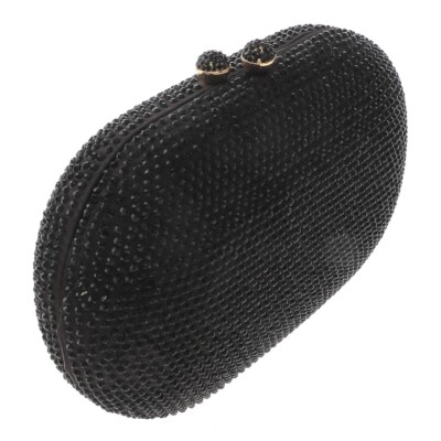 ハンドメイド　シェケレ　ブラック/ゴールド Gold Tone Fashion Satin Rhinestone Clutch Evening Bag BZY221-BLK