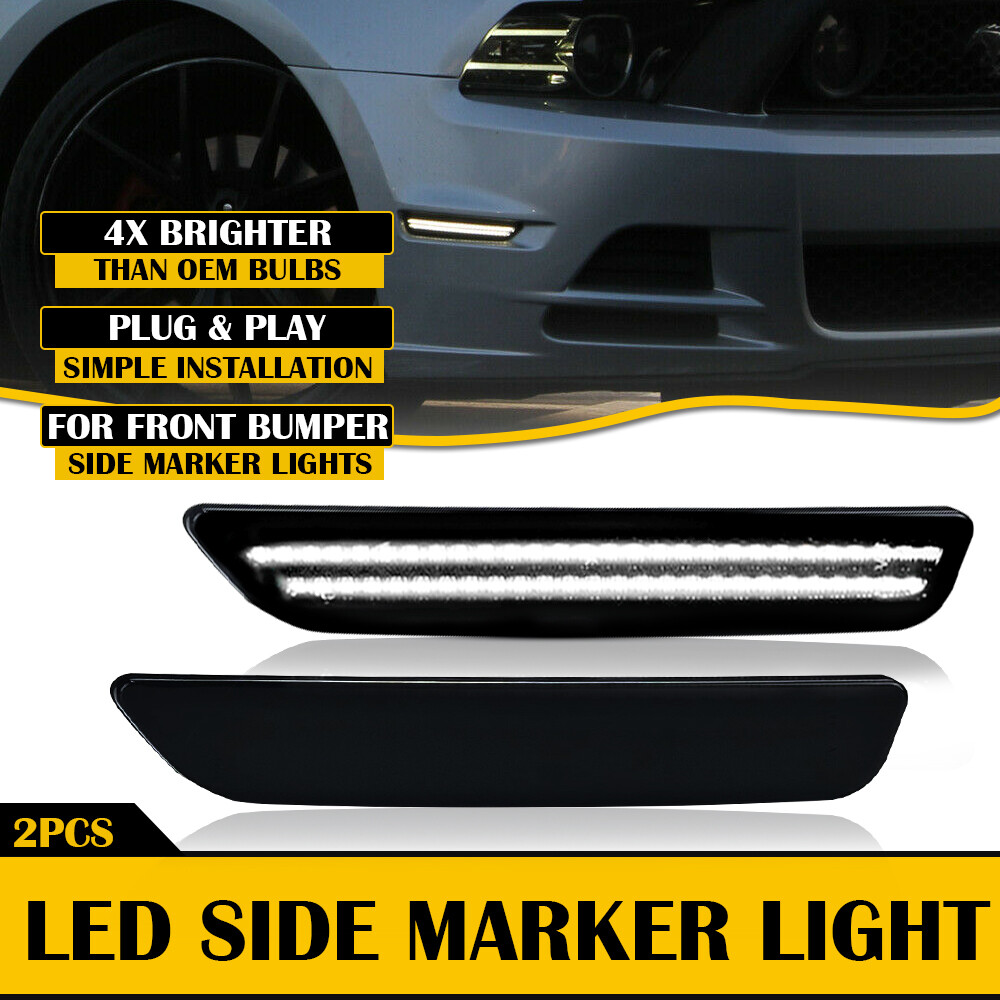 For 2010-14 Ford Mustang Smoke WHITE Len LED Side Marker Light Front Fender Lamp