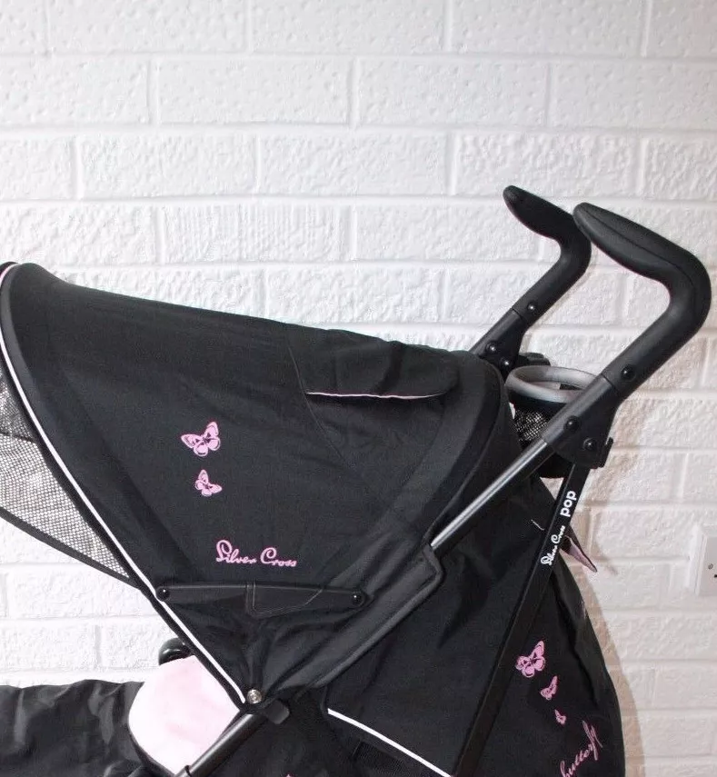 Silver cross top stroller pink butterflies