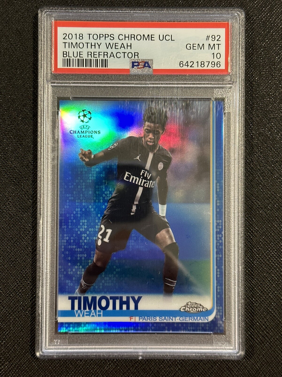 2018-19 Topps Chrome UCL Timothy Weah RC Blue /150 PSA 10 Gem Mint