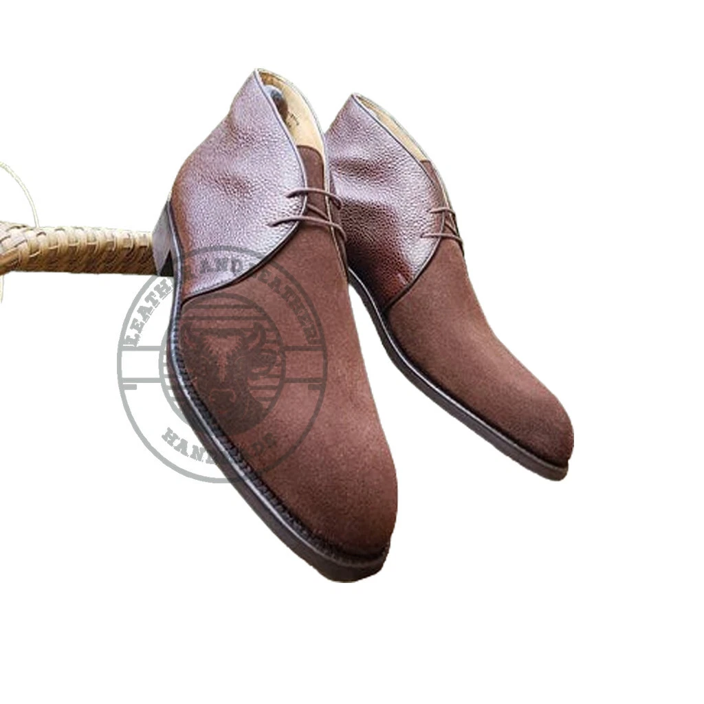 Handmade Brown Suede and Cow Leather Chukka Boot For Men's, Fashion Wear Shoes