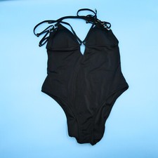 Victorias Secret Large One Piece Swimsuit Black Triangle Plunge VS Swim New