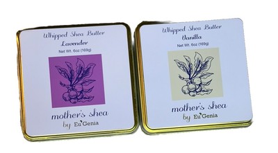 Set Eu Genia Mother's Shea Whipped Butter Lavender  Vanilla Moisturizer Tin 6oz