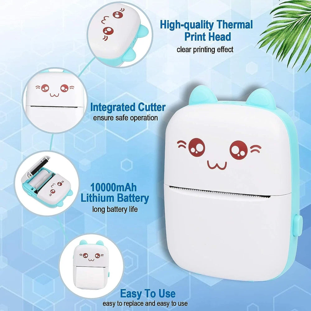 Portable Mini Bluetooth Thermal Printer with 6 Photo Rolls Wireless Pocket-Sized