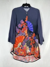 Citron Santa Monica Tunic Top Womens Size M Japanese Folding Fan Floral 