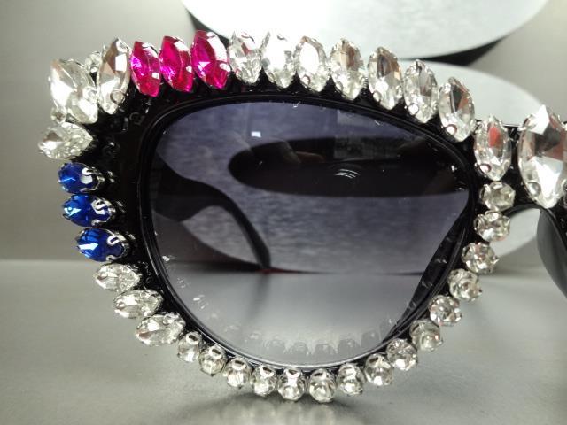 Oversized Exaggerated Retro Cat Eye SUNGLASSES Big Frame Bling Crystals HANDMADE image 6