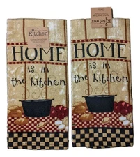 Set of 2 HOME IS IN THE KITCHEN Cotton Terry Kitchen Towels by Kay Dee Designs