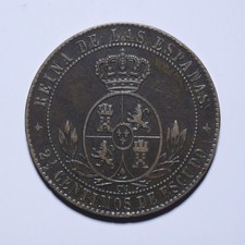 1868 Spain 2.5 Centimos Isabel II Bronze Coin AU KM634 Lot 1613