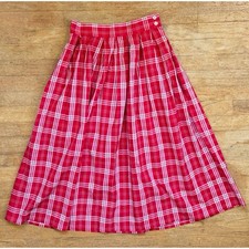 Vintage Tartan Plaid Cotton Skirt Size Small 8 27" Waist Red/White Cottagecore
