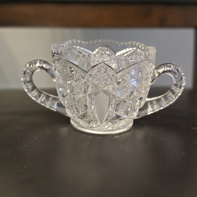  FENTEC Pres-cut Pattern 2 Handles McKee Glass Sugar Bowl 1907 Sawtooth Rim