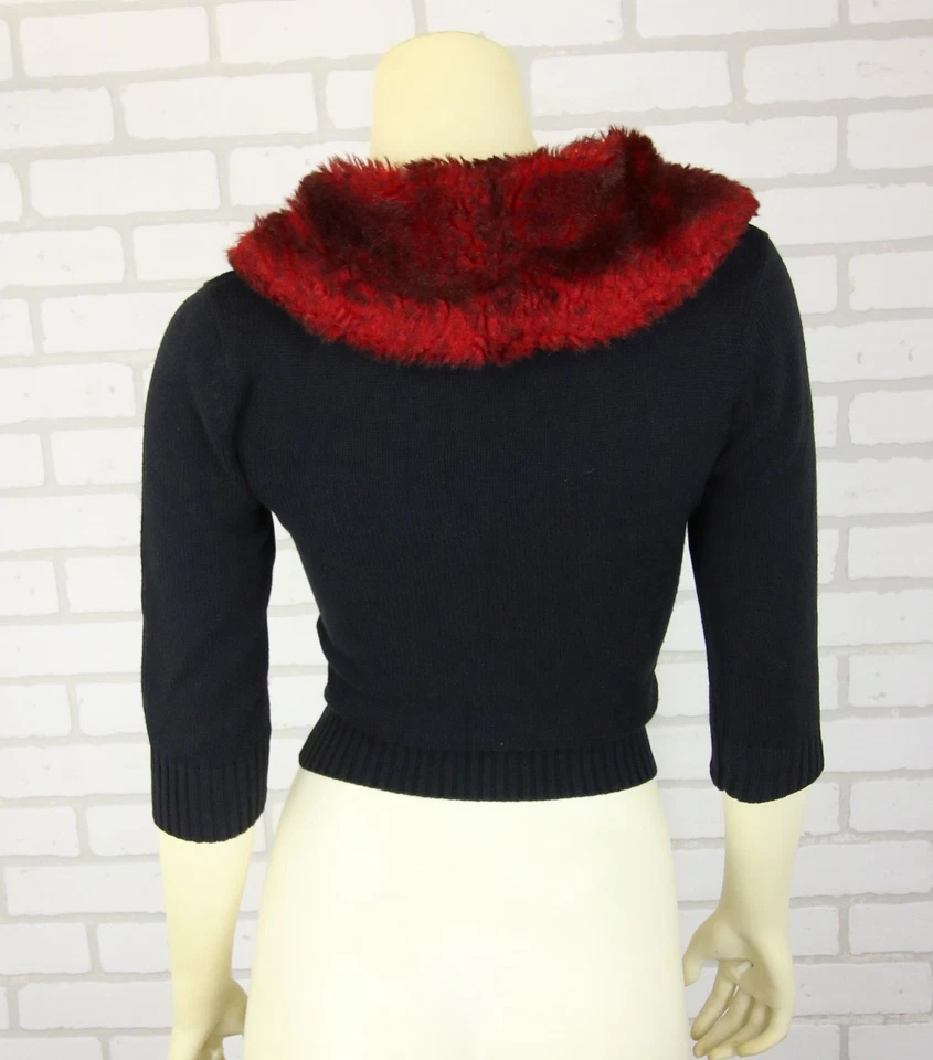 Suéter de punto con cremallera de piel roja sintética Guess vintage para mujer pequeño negro punk rock glamuroso Foto 3 de 4