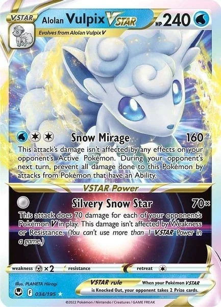 Alolan Vulpix VSTAR - 034/195 - Pokemon Silver Tempest Ultra Rare Card NM