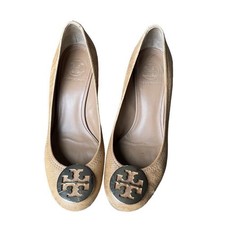 Tory Burch Gold Medallion Handmade Leather Wedge Heels Brazil Brown Size 8 Women