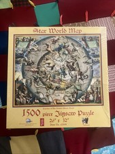 Rare HTF 1500 Piece Jigsaw Puzzle 26  x 32  Star World Map 62304 Made In The USA