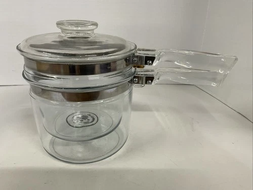 Pyrex Glass Double Boiler 1 1/2 Quart With Lid 6283 Free Shipping