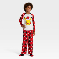 NWT Youth Pokemon Pikachu Christmas Holiday Pajamas Sleepwear w/Socks Size 6/7
