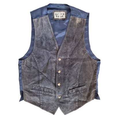 Vintage Indigo Blau Marine Echt Wildleder Weste Vest Außenrand 80er 90er Party