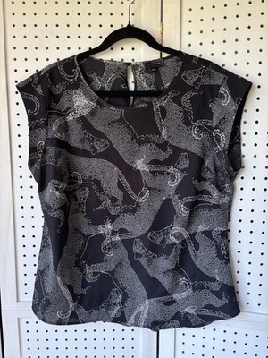 The Limited Blouse Womens Lg Black Cheetah Cap Sleeve Base Layer Shell Office