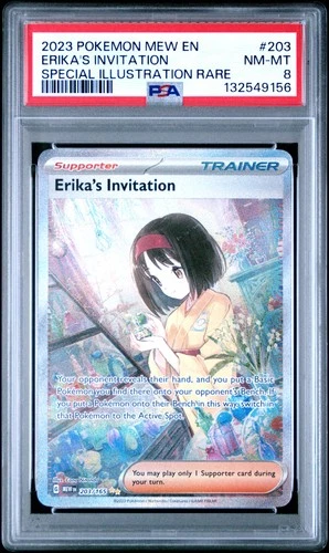 2023 POKEMON MEW EN-151 SPECIAL ILLUSTRATION RARE #203 ERIKA'S INVITATION PSA 8