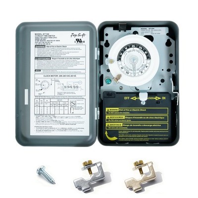 T104 24-Hour Heavy-Duty Mechanical Timer, 40A DPST Switch, 12 On/Off Gray 