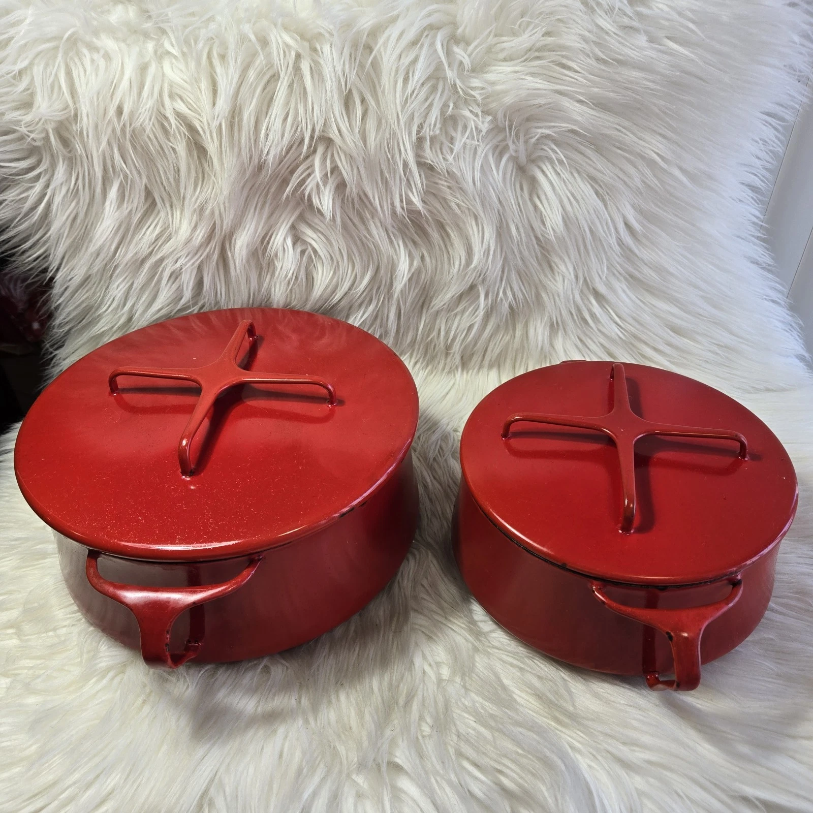 Dansk Enameled Kobenstyle 2qt & 4qt Dutch Oven Pots RED With Lids