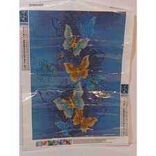 5D Diamond Painting Kit Butterflies on Blue Round Full Drill 30cm x 40cm NEW