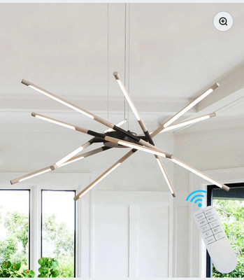 Q&S Black & Oak LED Sputnik Chandelier, Contemporary Light Fixture with Remote