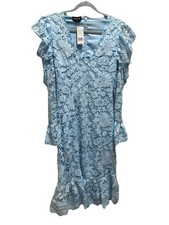 Bebe Blue Floral Lace Cocktail Sun Dress Medium NWT