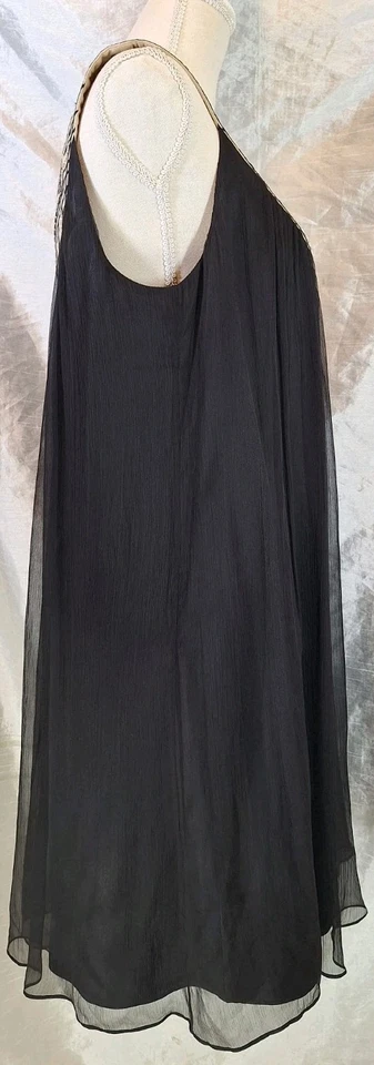 NWOT LAUNDRY BY DESIGN Sz12 Silk/Linen Beaded Sleeveless Shift Dress Flowy Black - Image 3 of 4