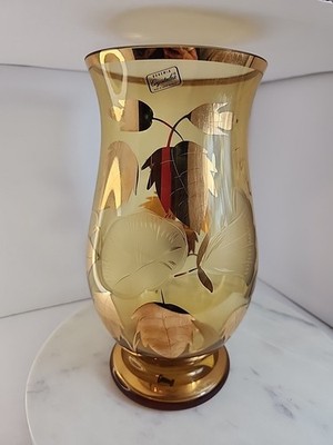BOHEMIA CZECH REPUBLIC GOLD HIGH ENAMEL HANDMADE CRYSTALEX VASE 10 