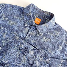 HUGO BOSS Men's M Orange Label Slim Fit Button Up Shirt Blue Dotted Floral Print