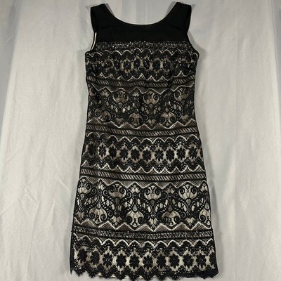 Laundry by Shelli Segal Black Lace Size 2 Beaded Cocktail Dress Sleeveless