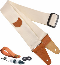 Guitar Strap with Pick Pocket, Vintage Nylon Full Grain Leather Ends Guitar Stra