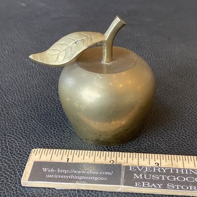 Vtg Solid Brass Apple Shaped Bell w/ Stem & Leaf 3 x3  Gift Idea For Teachers