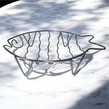 Fish Shaped Fruit/Bread Basket Rack Oval Metal Wire Centerpiece Silver EUC