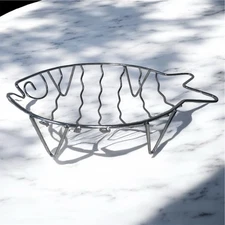 Fish Shaped Fruit/Bread Basket Rack Oval Metal Wire Centerpiece Silver EUC