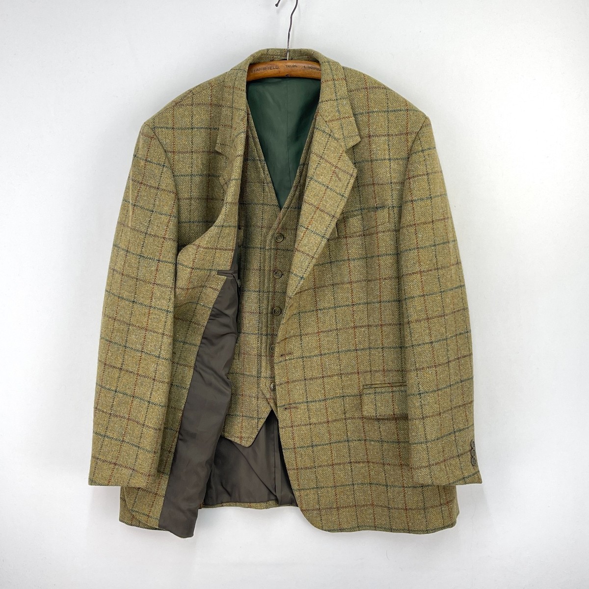 Bob Parratt Tweed Jacket Waistcoat Mens 48 Green Check Wool