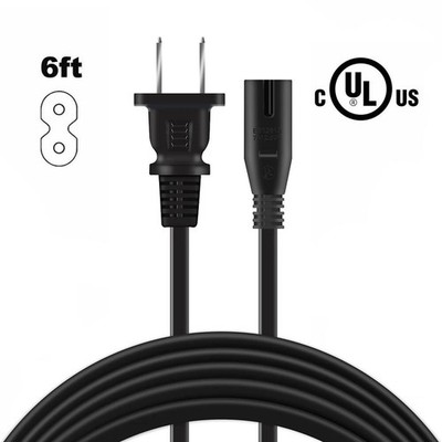 UL 6ft 2-Prong AC Power Cord Cable For Sony GTK-XB60 Portable Wireless Speaker
