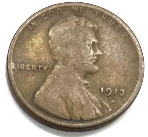 1913 D Lincoln Wheat Cent Average Circulated Copper G VG Penny Old Estate Coin
